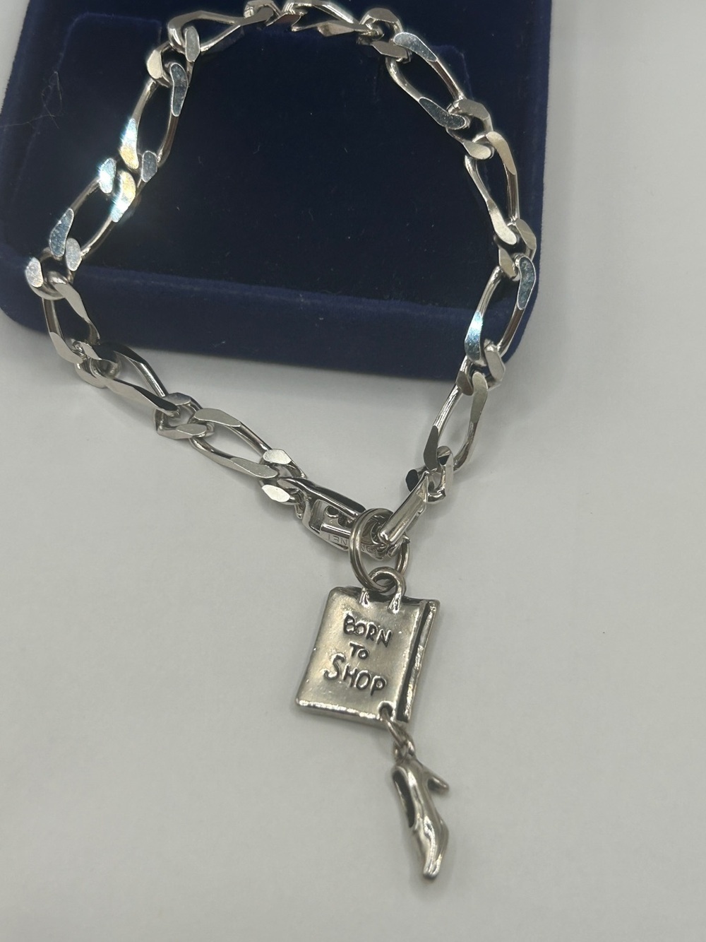 Monet Silver Link Bracelet with 'Born to Shop' Book and Shoe Charm